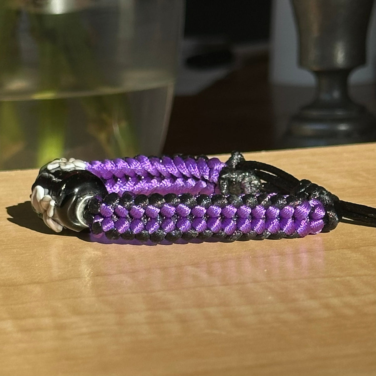 Violet Nightshade | Lampwork Glass Flower Bracelet on Purple & Black Braided Cord