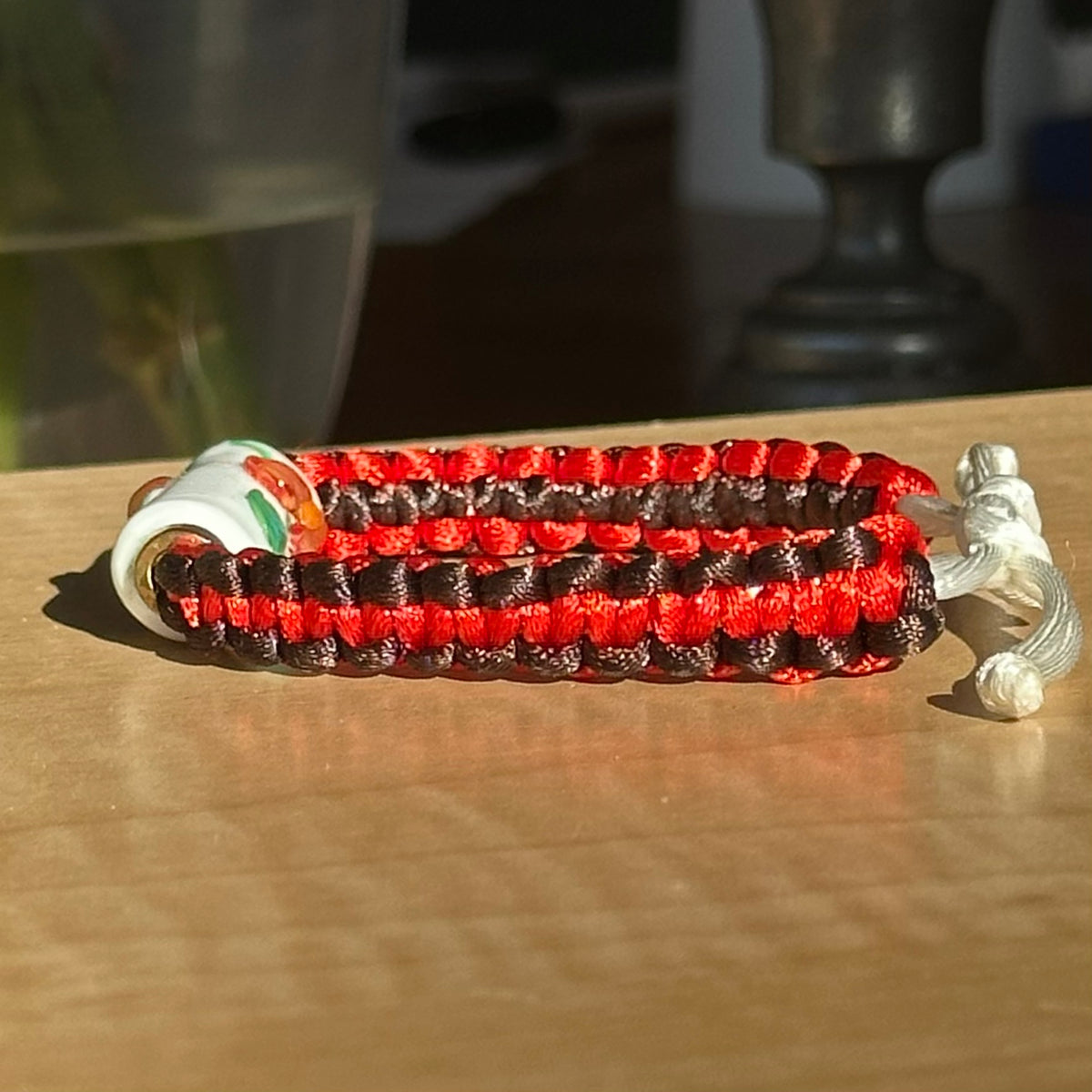 Cayenne Espresso | Lampwork Glass Flower Bracelet on Red & Chocolate Brown Braided Cord