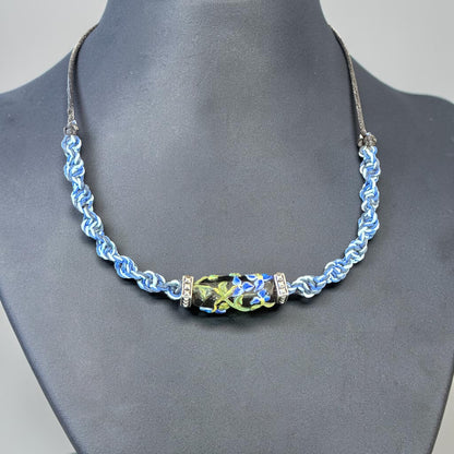 Cornflower | Lampwork Glass Flower Necklace on Blue Spiral Cord