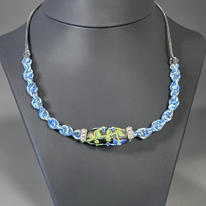 Cornflower | Lampwork Glass Flower Necklace on Blue Spiral Cord
