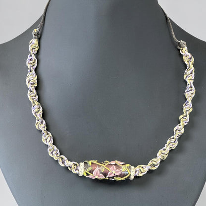 Lilac Dusk | Lampwork Glass Flower Necklace on Lavender Spiral Cord
