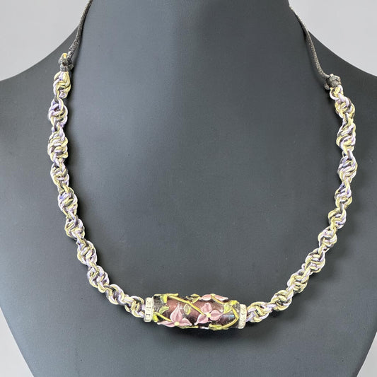 Lilac Dusk | Lampwork Glass Flower Necklace on Lavender Spiral Cord