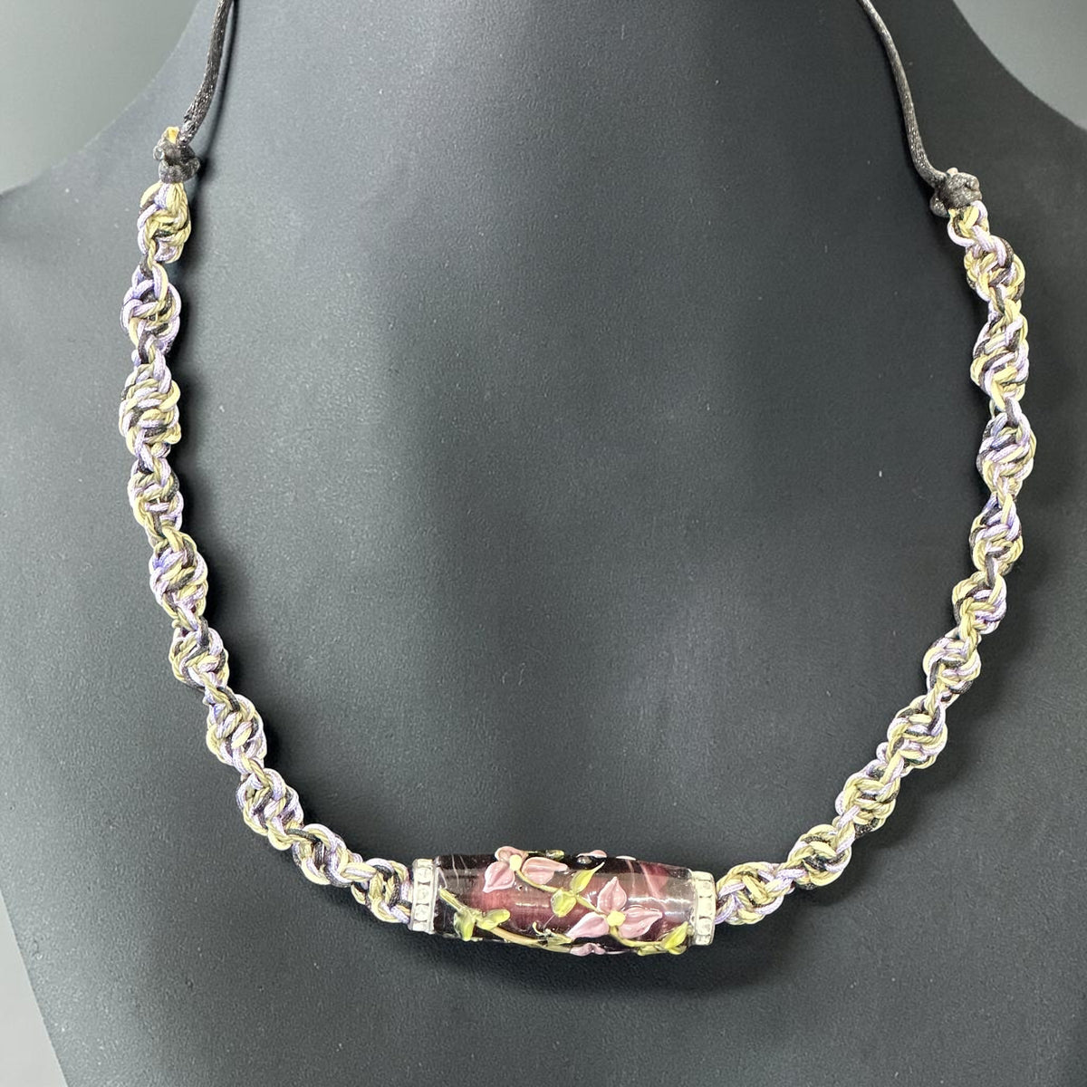 Lilac Dusk | Lampwork Glass Flower Necklace on Lavender Spiral Cord