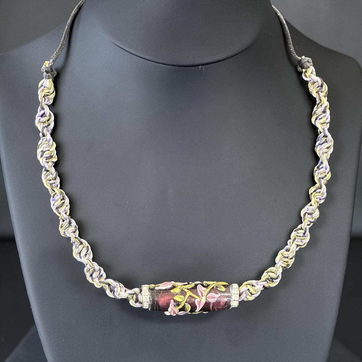 Lilac Dusk | Lampwork Glass Flower Necklace on Lavender Spiral Cord