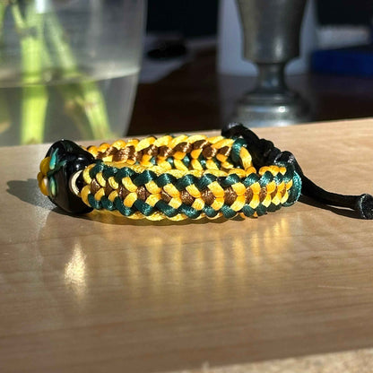 Black-Eyed Susan | Lampwork Glass Flower Bracelet on Golden Yellow, Green & Brown Braided Cord