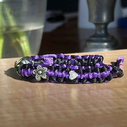 Lilac Smoke | Lampwork Glass Flower Bracelet with Flower Charm on Purple & Black Braided Cord