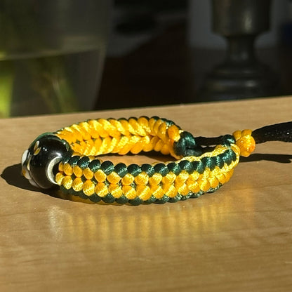 Gilded Jasmine | Lampwork Glass Flower Bracelet on Gold & Forest Green Braided Cord
