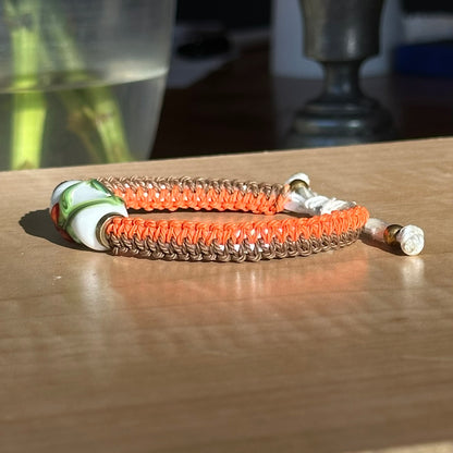 Russet Ivy | Lampwork Glass Flower Bracelet on Orange & Brown Woven Cotton Cord