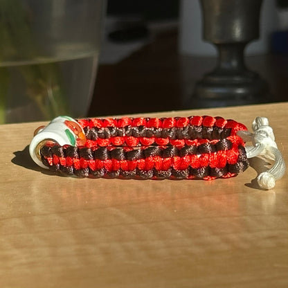 Cayenne Espresso | Lampwork Glass Flower Bracelet on Red & Chocolate Brown Braided Cord