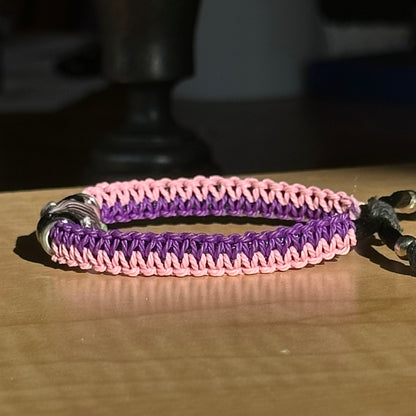 Sweetpea Dusk | Lampwork Glass Flower Bracelet on Pink & Purple Woven Cotton Cord